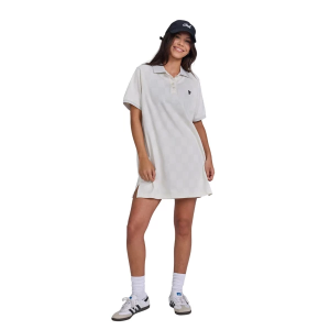 Women's Bad Birdie Jacquard Chess Day Polo Shorts Large Smoke