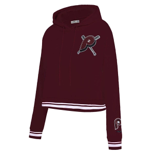 Women's Philadelphia Phillies Pro Standard Retro Mash Up Rib Fleece Cropped Hoodie Large Wine