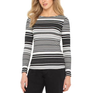 Women's Liverpool Los Angeles Knit Long Sleeve Shirt Large Black White Stripe