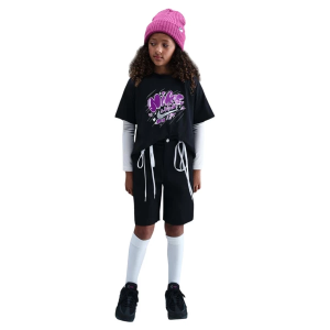 Girls' Nike Sportswear Essential Doodle T-Shirt Small Black