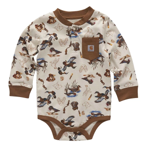 Carhartt Ducks and Dogs Long Sleeve Onesie 6 mo. Turtledove
