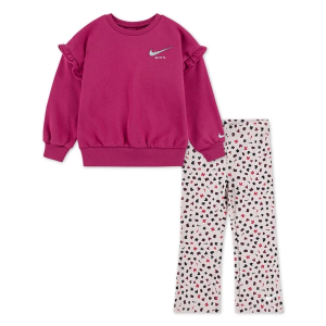 Girls' Nike Essentials Femme Crew and Printed Leggings Set 6Y Platinum Volt