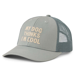 Life is Good My Dog Thinks I'm Cool Trucker Snapback Hat One Size Grey Blue