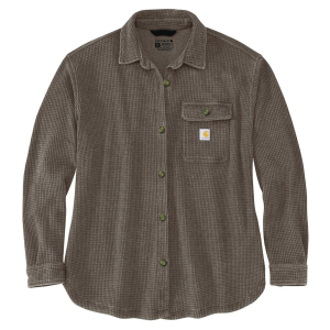 Women's Carhartt Oversized-Fit Heavyweight Waffle Knit Long Sleeve Button Up Shirt XLarge Sepia