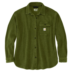 Women's Carhartt Oversized-Fit Heavyweight Waffle Knit Long Sleeve Button Up Shirt Small Dark Bronzed Green
