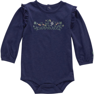 Carhartt Floral Script Long Sleeve Onesie 24 mo. Navy Blue Heather