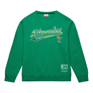 Milwaukee Bucks Mitchell and Ness Wordmark Crewneck Small Green