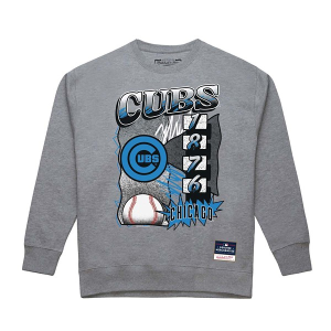 Chicago Cubs Mitchell and Ness Overspray Crew Medium Grey Heather HTR