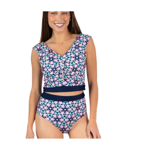 Women's Janela Bay V Nack Gathered Swim Tankini Contemporary XLarge Navy Floral