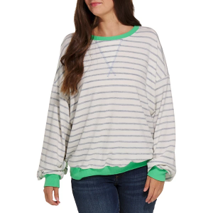 Women's Ces Femme Stripe Crewneck Sweatshirt Large Blue Green