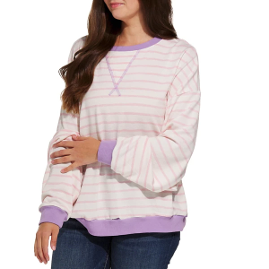 Women's Ces Femme Stripe Crewneck Sweatshirt Large Pink Lavender