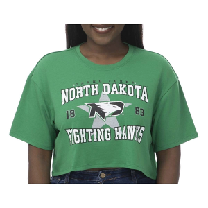 North Dakota Fighting Hawks ZooZatZ Women's Box Strong Crop XSmall Kelly Green