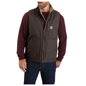 Men's Carhartt Loose Fit Washed Duck Sherpa-Lined Mock Work Vest Medium Dark Brown