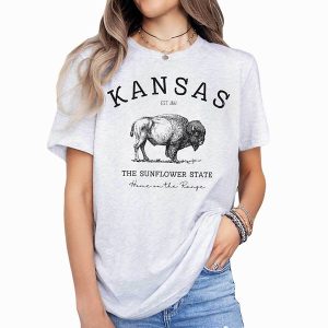 Women's A. Blush Kansas Home on the Range T-Shirt Medium Ash