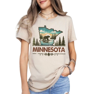 Women's A. Blush Minnesota Landsape T-Shirt Large Tan