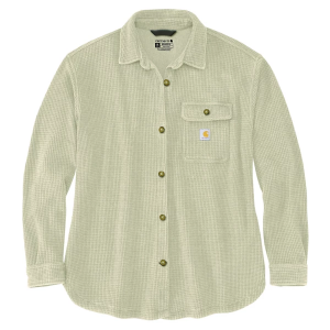 Women's Carhartt Oversized-Fit Heavyweight Waffle Knit Long Sleeve Button Up Shirt 2X Oat Milk
