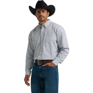 Men's Wrangler Cody Johnson One Pocket Button Down Long Sleeve Button Up Shirt XLarge Blue Shadow Stripe