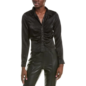 Women's Sage The Label Aphrodite Shirred Long Sleeve Button Up Shirt XSmall Black