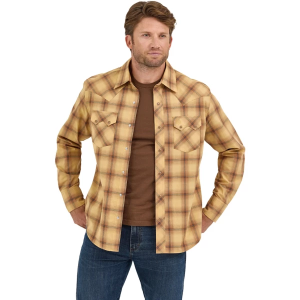 Men's Wrangler Men's Wrangler Retro Sawtooth Snap Pocket Western Long Sleeve Button Up Shirt Long Sleeve Button Up Shirt XLarge Curry