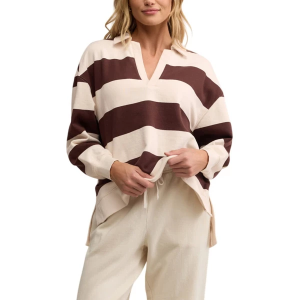 Women's Z Supply Rugby Brushed Fleece Long Sleeve Henley Large Sandalwood