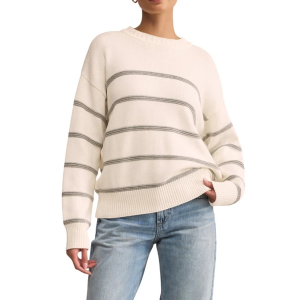 Women's Z Supply Pullover Sweater Boyfriend Striped Cotton Small White