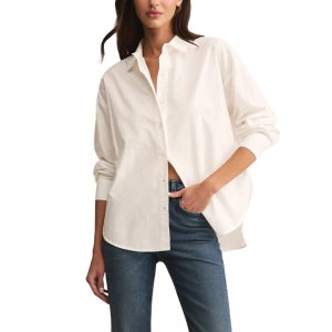 Women's Z Supply Elevated Poplin Long Sleeve Button Up Shirt Medium White