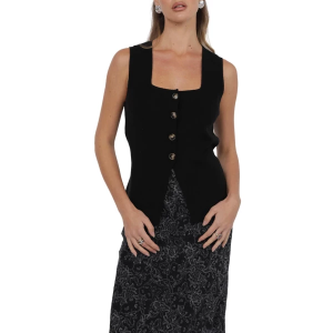 Women's Sage The Label Sweater Vest Myra Button Medium Black