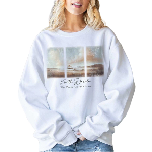 Women's Blume & Co North Dakota Peace Garden State Crewneck Sweatshirt 2XLarge White