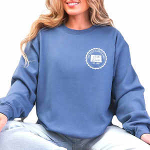 Women's A. Blush North Dakota Peace Garden Stamp Crewneck Sweatshirt Large Blue
