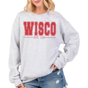 Women's A. Blush Wisco Wisconsin Crewneck Sweatshirt Medium Ash