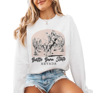 Women's A. Blush Nevada Battle Born State Crewneck Sweatshirt Small White