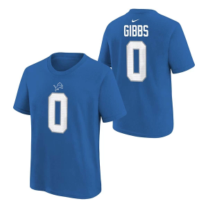 Kids' Detroit Lions Nike Jahmyr Gibbs #0 FUSE Name & Number T-Shirt Large Blue Spark