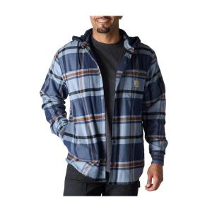 Men's Carhartt Rugged Flex Relaxed Fit Flannel Fleece Lined Canvas Jacket Large Navy Plaid