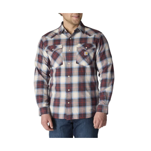 Men's Carhartt Montana Rugged Flex(TM) Relaxed Fit Lightweight Snap-Front Plaid Long Sleeve Button Up Shirt XLarge Sepia