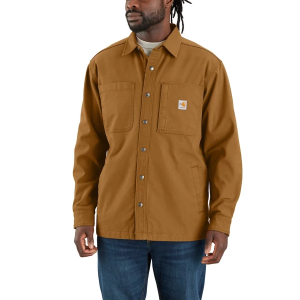 Men's Carhartt Flame-Resistant Rugged Flex Canvas Jac Long Sleeve Button Up Shirt Large Carhartt Brown