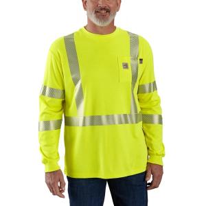 Men's Carhartt Flame-Resistant Hi-Vis Force Class 3 Pocket Long Sleeve T-Shirt XLarge Tall Brite Lime