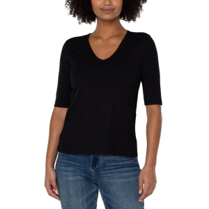 Women's Liverpool Los Angeles Double Layer Rib Knit T-Shirt Large Black