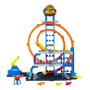 Hot Wheels MEGA Loop Garage Playset With 1 Die-Cast Toy Car & 1 Toy Helicopter in 164 Scale