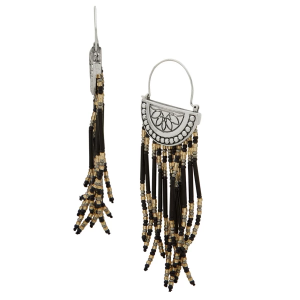 The Jewelry Group Lainey Wilson Beaded Fringe Hoop Earrings Jet