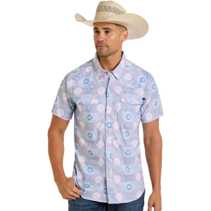 Men's Rock & Roll Denim TEK Western Light Aztec Button Up Shirt 2XLarge Blue