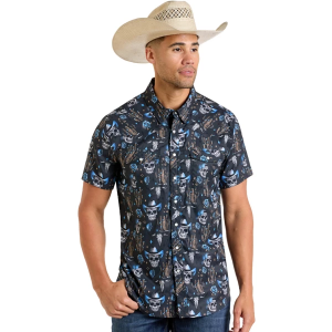 Men's Rock & Roll Denim TEK Western Skull Button Up Shirt XLarge Grey