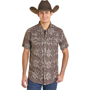 Men's Rock & Roll Denim TEK Western Aztec Stripe Button Up Shirt Large Chocolate