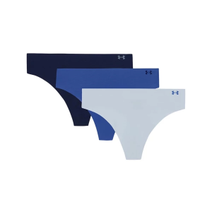 Women's Under Armour Pure Stretch No Show Thong Underwear 3 Pack XLarge Opal Blue / Halo Gray / Ether Blue