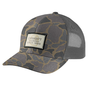 Carhartt Wool Mesh-Back Camo Logo Patch Work Snapback Hat One Size Khaki Vintage Camo