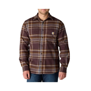 Men's Carhartt Rugged Flex Relaxed Fit Midweight Flannel Long-Sleeve Plaid Long Sleeve Button Up Shirt Large Tall Dark Sepia