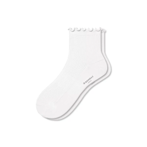 Women's Bombas Frilly Quarter Socks Small White