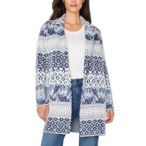 Women's Liverpool Los Angeles Open Front Sweater Jacket 1X Navy Print