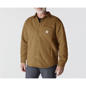 Men's Carhartt Rain Defender Loose Fit Heavyweight Quilted Snap Front Canvas Jacket Large Brown