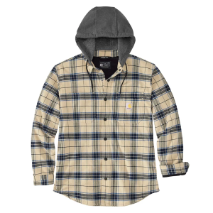 Men's Carhartt Rugged Flex Relaxed Fit Flannel Fleece Lined Canvas Jacket XLarge Oatmeal Plaid