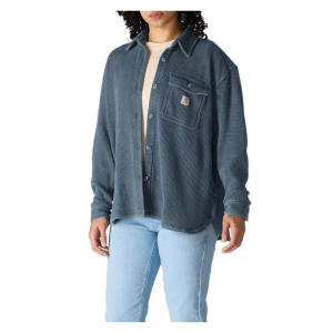 Women's Carhartt Oversized-Fit Heavyweight Waffle Knit Long Sleeve Button Up Shirt Large Faded Navy